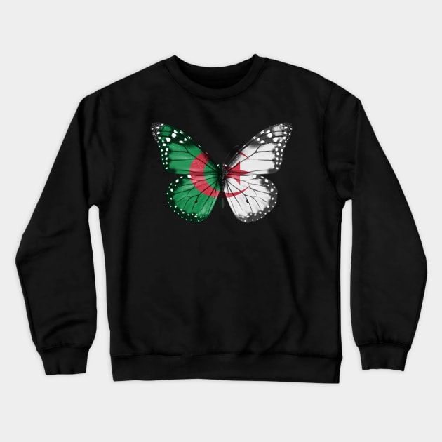 Algerian Flag  Butterfly - Gift for Algerian From Algeria Crewneck Sweatshirt by Country Flags